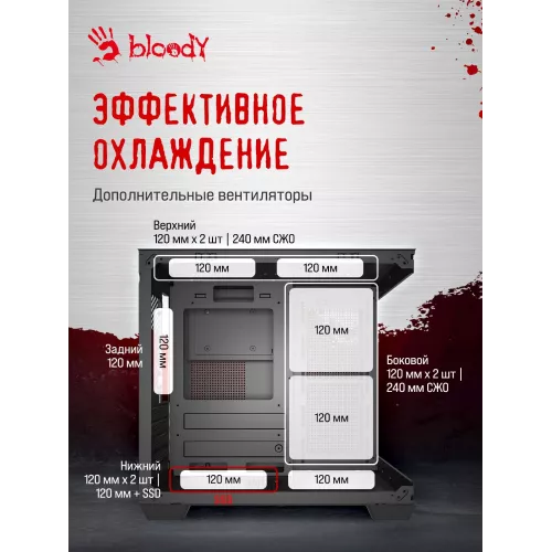 Корпус Bloody CC-121 черный без БП mATX 7x120mm 1xUSB2.0 1xUSB3.0 audio