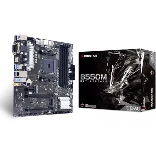 Материнская плата Biostar B550MX/E PRO Soc-AM4 AMD B550 4xDDR4 mATX AC`97 8ch(7.1) GbLAN RAID+VGA+DVI+HDMI