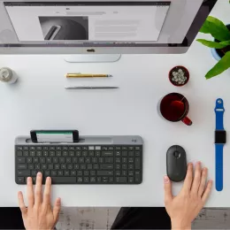 Клавиатура Logitech K580 черный/серебристый USB беспроводная BT/Radio slim Multimedia (920-009208)
