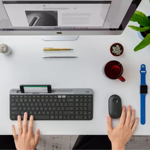 Клавиатура Logitech K580 черный/серебристый USB беспроводная BT/Radio slim Multimedia (920-009208)