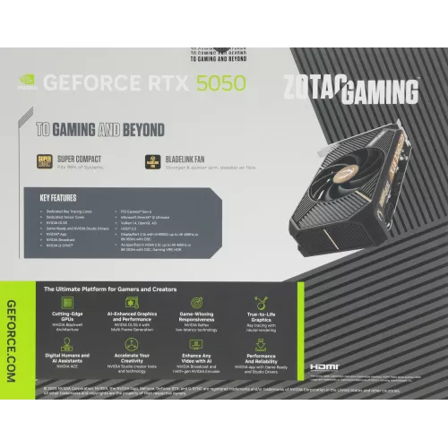 Видеокарта Zotac PCI-E 5.0 RTX 5050 SOLO 8GB NVIDIA GeForce RTX 5050 8Gb 128bit GDDR6 2572/20000 HDMIx1 DPx3 HDCP Ret