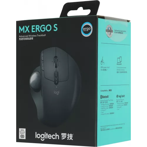 Трекбол Logitech Trackball MX Ergo S графитовый оптическая 2048dpi silent беспров. BT/Radio USB 8but (910-007263)