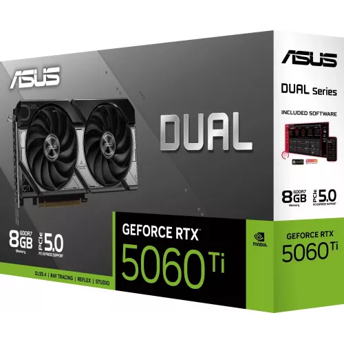 Видеокарта Asus PCI-E 5.0 DUAL-RTX5060TI-8G NVIDIA GeForce RTX 5060TI 8Gb 128bit GDDR7 2572/28000 HDMIx1 DPx3 HDCP Ret