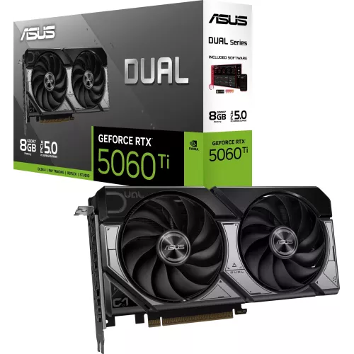 Видеокарта Asus PCI-E 5.0 DUAL-RTX5060TI-8G NVIDIA GeForce RTX 5060TI 8Gb 128bit GDDR7 2572/28000 HDMIx1 DPx3 HDCP Ret
