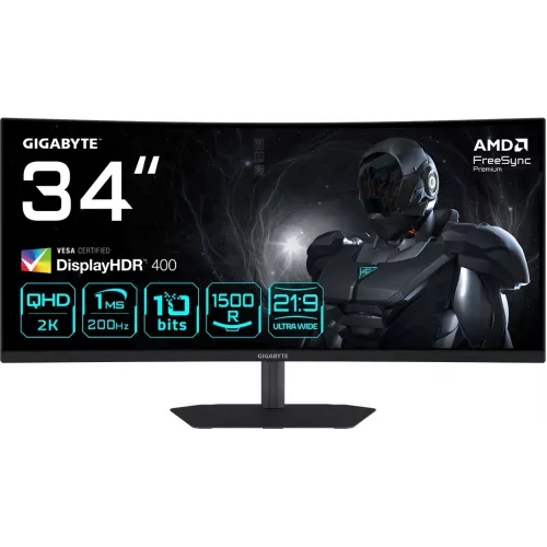 Монитор Gigabyte 34" G34WQC2 EK черный VA LED 21:9 HDMI M/M матовая HAS Piv 4000:1 450cd 178гр/178гр 3440x1440 200Hz FreeSync Premium DP 4K 7.36кг