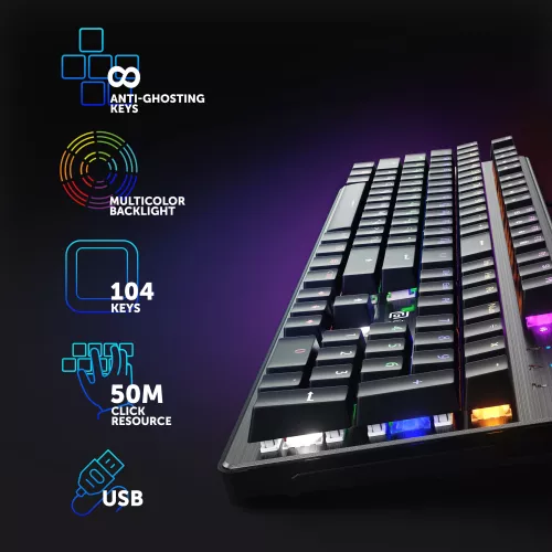 Клавиатура Оклик 970G Dark Knight механическая черный/серебристый USB for gamer LED (499578) кабель 1.5м