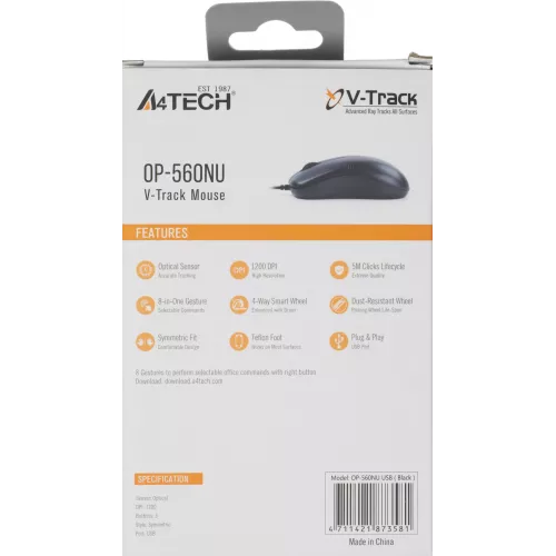 Мышь A4Tech OP-560NU черный оптическая 1200dpi USB 3but
