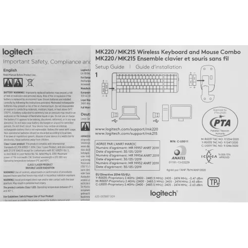 Клавиатура + мышь Logitech MK220 клав:черный мышь:черный USB беспроводная (920-003169)