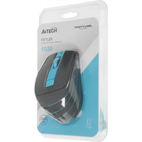 Мышь A4Tech Fstyler FG30 серый/синий оптическая 2000dpi беспров. USB 6but (FG30 BLUE)