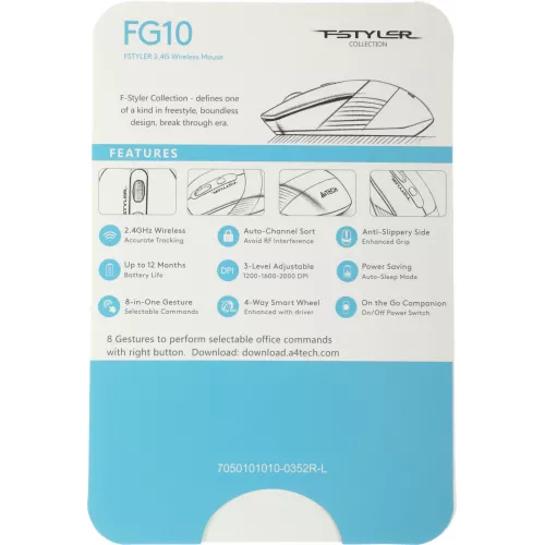 Мышь A4Tech Fstyler FG10 белый/серый оптическая 2000dpi беспров. USB 3but (FG10 WHITE)
