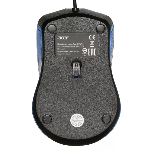 Мышь Acer OMW011 черный/синий оптическая 1200dpi USB 3but (ZL.MCEEE.002)