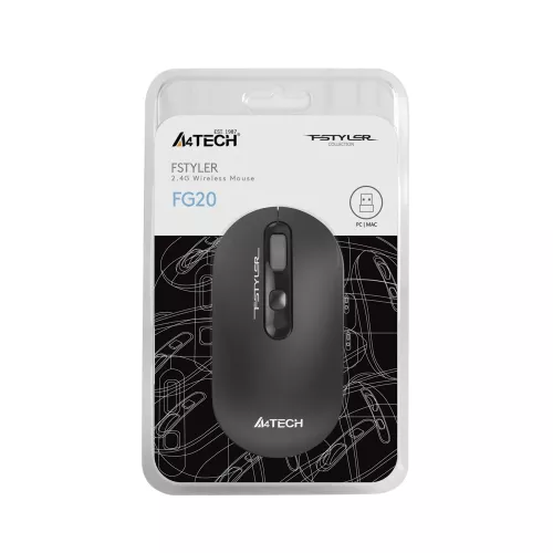 Мышь A4Tech Fstyler FG20 серый оптическая 2000dpi беспров. USB для ноутбука 4but (FG20 GREY)
