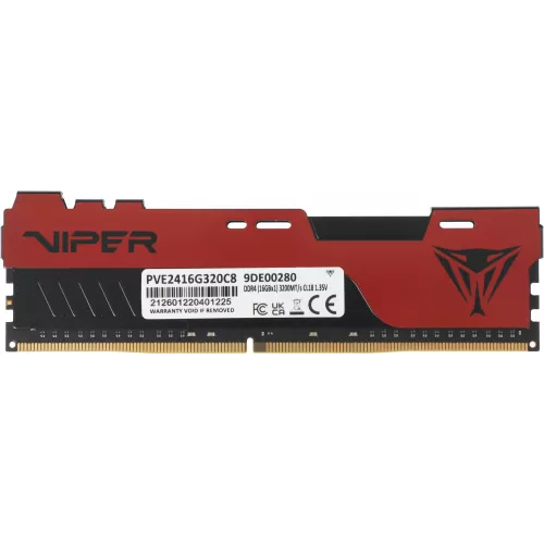 Память DDR4 16Gb 3200MHz Patriot PVE2416G320C8 Viper Elite II RTL Gaming PC4-25600 CL18 DIMM 288-pin 1.35В с радиатором Ret