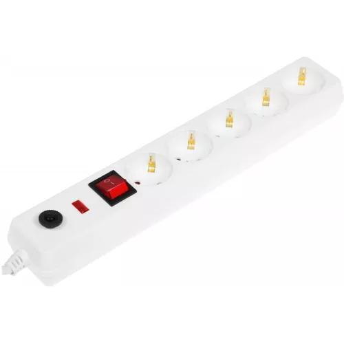 Сетевой фильтр IEK СФ-05К 1.5м (5 розеток) белый (коробка)