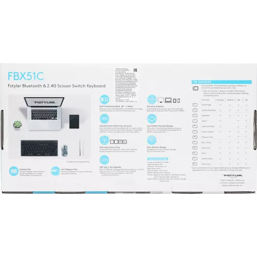Клавиатура A4Tech FBX51C серый USB беспроводная BT/Radio slim Multimedia для ноутбука (FBX51C GREY)
