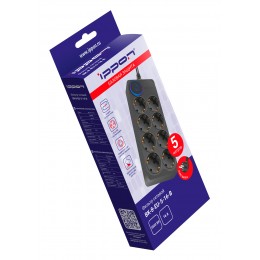 Сетевой фильтр Ippon BK-8-EU-5-16-B 5м (8 розеток) черный (коробка)