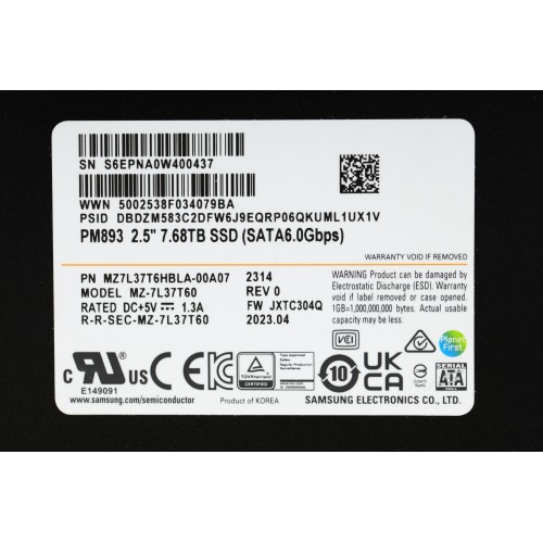 Накопитель SSD Samsung SATA-III 7.68TB MZ7L37T6HBLA-00A07 PM893 2.5" 1 DWPD OEM