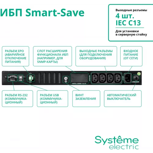 Источник бесперебойного питания Systeme Electriс SMT SMTSE750RMI1U 450Вт 750ВА черный