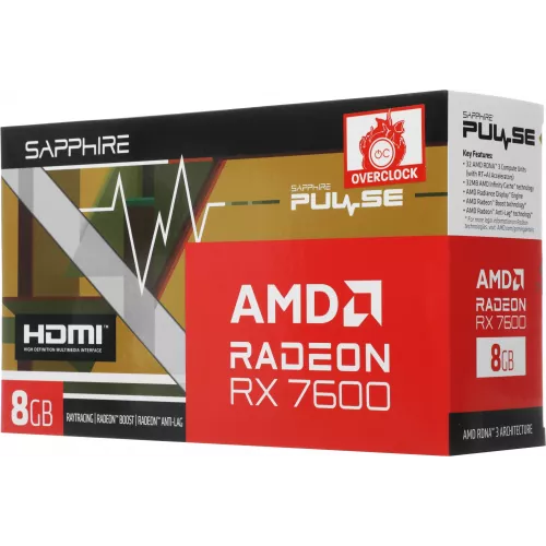 Видеокарта Sapphire PCI-E 4.0 11324-01-20G PULSE RX 7600 GAMING AMD Radeon RX 7600 8Gb 128bit GDDR6 2355/17500 HDMIx1 DPx3 HDCP Ret