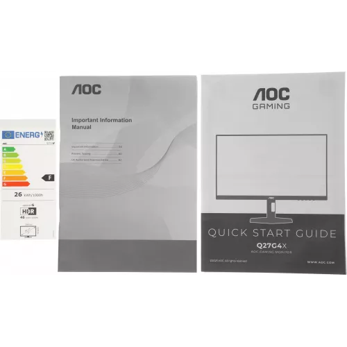 Монитор AOC 27" Q27G4X черный IPS LED 0.5ms 16:9 HDMI матовая HAS Piv 450cd 178гр/178гр 2560x1440 180Hz G-Sync FreeSync Premium DP 2K 5.29кг
