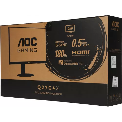 Монитор AOC 27" Q27G4X черный IPS LED 0.5ms 16:9 HDMI матовая HAS Piv 450cd 178гр/178гр 2560x1440 180Hz G-Sync FreeSync Premium DP 2K 5.29кг
