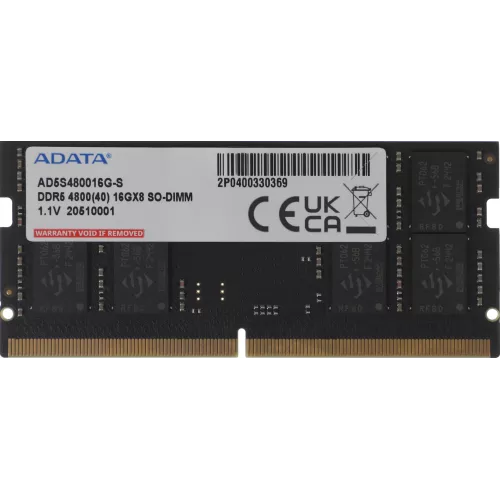 Память DDR5 16GB 4800MHz A-Data AD5S480016G-S RTL PC4-38400 CL40 SO-DIMM 262-pin 1.1В Intel single rank Ret