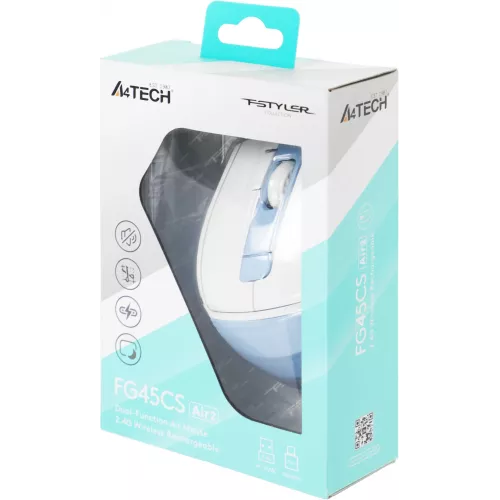 Мышь A4Tech Fstyler FG45CS Air2 голубой/белый оптическая 2000dpi silent беспров. USB для ноутбука 7but (FG45CS AIR2 USB (ICY BLUE))