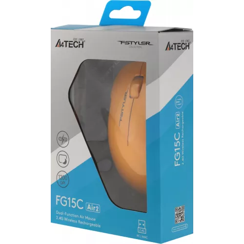 Мышь A4Tech Fstyler FG15C Air2 желтый оптическая 1200dpi беспров. USB для ноутбука 3but