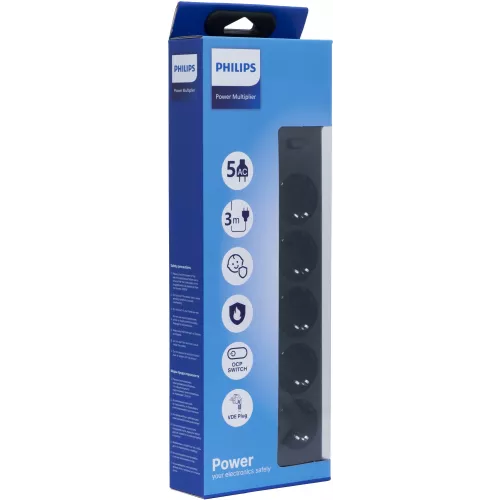 Сетевой фильтр Philips CHP2155BB/51 3м (5 розеток) черный (коробка)