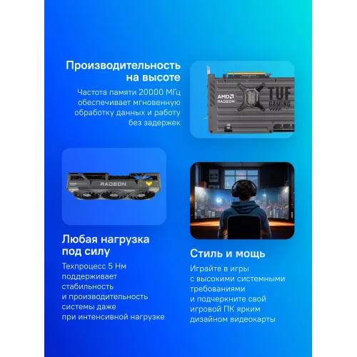 Видеокарта Asus PCI-E 5.0 TUF-RX9070XT-O16G-GAMING AMD Radeon RX 9070XT 16Gb 256bit GDDR6 2520/20000 HDMIx1 DPx3 HDCP Ret