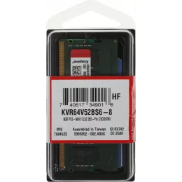 Память DDR5 8GB 6400MHz Kingston KVR64V52BS6-8 Valueram RTL PC5-51200 CL52 SO-DIMM 262-pin 1.1В single rank Ret
