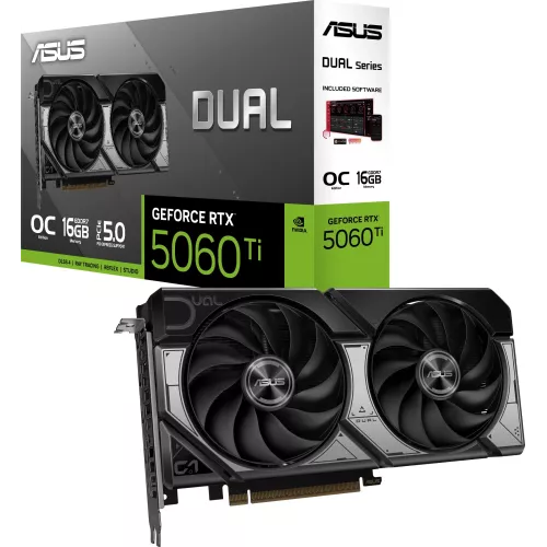 Видеокарта Asus PCI-E 5.0 DUAL-RTX5060TI-O16G NVIDIA GeForce RTX 5060TI 16Gb 128bit GDDR7 2602/28000 HDMIx1 DPx3 HDCP Ret