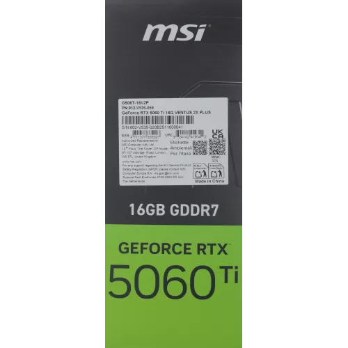 Видеокарта MSI PCI-E 5.0 RTX 5060 TI 16G VENTUS 2X PLUS NVIDIA GeForce RTX 5060TI 16Gb 128bit GDDR7 2572/28000 HDMIx1 DPx3 HDCP Ret