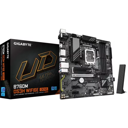 Материнская плата Gigabyte B760M DS3H WIFI6E GEN5 Soc-1700 Intel B760 4xDDR5 mATX AC`97 8ch(7.1) 2.5Gg RAID+HDMI+DP