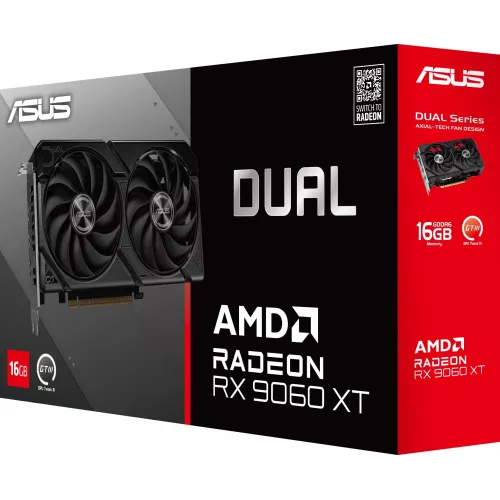 Видеокарта Asus PCI-E 5.0 DUAL-RX9060XT-16G AMD Radeon RX 9060XT 16Gb 128bit GDDR6 2620/20000 HDMIx1 DPx2 HDCP Ret