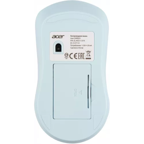 Мышь Acer OMR501 голубой оптическая 1600dpi silent беспров. USB 4but (ZL.MCE11.019)