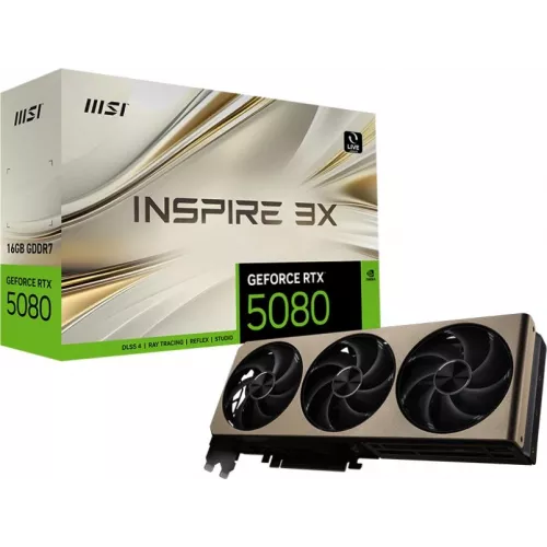 Видеокарта MSI PCI-E 5.0 RTX 5080 16G INSPIRE 3X NVIDIA GeForce RTX 5080 16Gb 256bit GDDR7 2617/30000 HDMIx1 DPx3 HDCP Ret