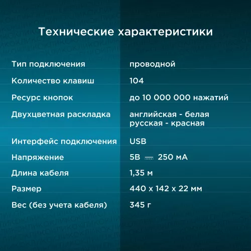 Клавиатура Оклик 90M черный USB (402127) кабель 1.35м
