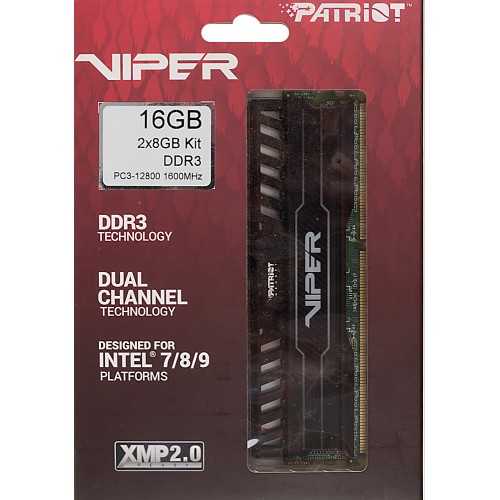 Память DDR3 2x8GB 1600MHz Patriot PV316G160C0K Viper 3 RTL Gaming PC3-12800 CL10 DIMM 240-pin 1.5В dual rank с радиатором Ret