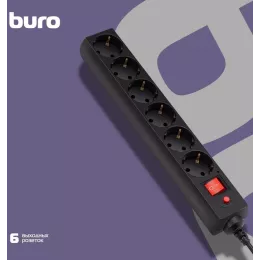 Сетевой фильтр Buro 600SH-16-3-B 3м (6 розеток) черный (коробка)