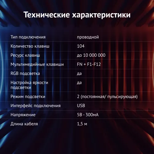 Клавиатура Оклик 710G BLACK DEATH черный/оранжевый USB Multimedia for gamer LED (476393) кабель 1.5м