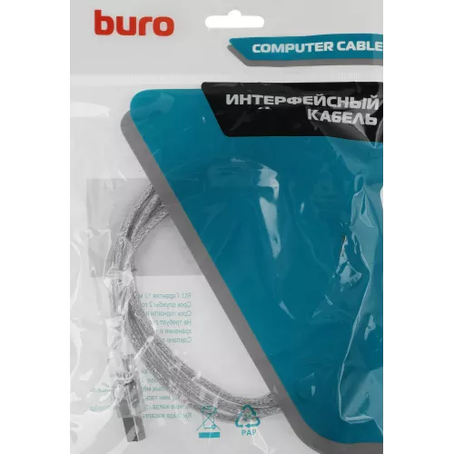 Кабель Buro USB A(m) USB B(m) 1.8м (USB2.0-AM/BM-Trans) прозрачный