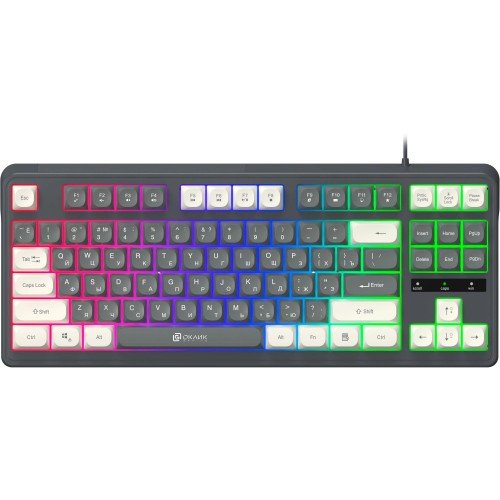 Клавиатура Оклик 711G серый/белый USB Multimedia для геймеров с LED подсветкой и кабелем 1.5м