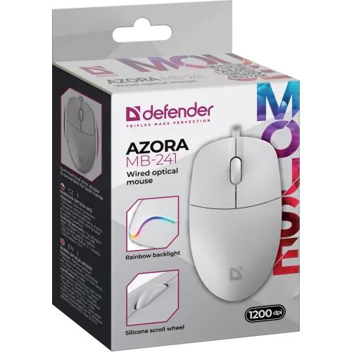 Defender Проводная оптическая мышь Azora MB-241 белый,3D,1200dpi,1,8м Defender