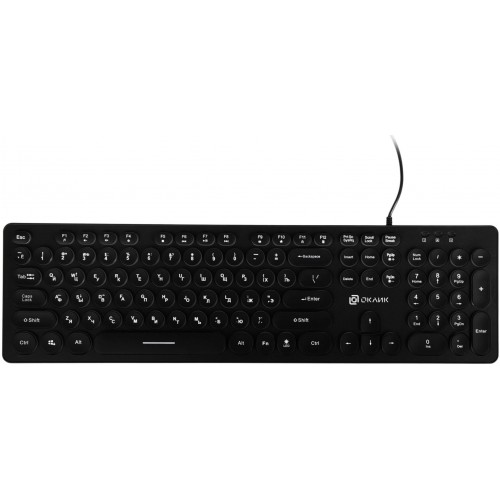 Клавиатура Оклик 420MRL черная USB Slim с мультимедиа и LED подсветкой - 1.5м кабель (1091226)
