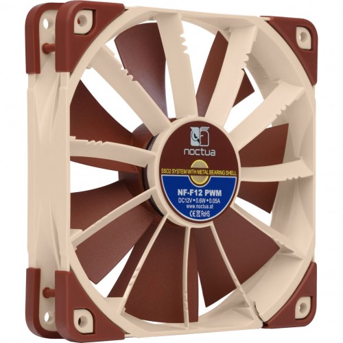 Кулер для корпуса/ Case Cooler Noctua NF-F12 PWM (120x120x25mm, 4-pin PWM, 54.97CFM, 22.4dBA, 1500RPM, Beige/Brown)