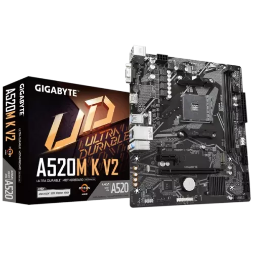 Материнская плата GIGABYTE A520 для AMD sAM4 | 2xDDR4 до 64GB, HDMI 2.1, mATX, 4xSATA, 1xM.2, 4xUSB 3.2