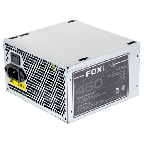 Блок питания 450Вт/ Power Supply Foxline, 450W, ATX, NOPFC, 120FAN, 2xSATA, 2xPATA, 1xFDD, 24+4 Foxline