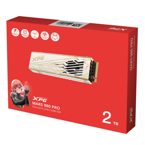 Твердотельный накопитель/ ADATA SSD XPG MARS 980 PRO, 2000GB, M.2(22x80mm), NVMe, PCIe 5.0 x4, 3D NAND, R/W 14000/13000MB/s, IOPs 2 000 000/1 650 000, TBW 1480, DWPD 0.4, with Heat Sink (5 лет) ADATA