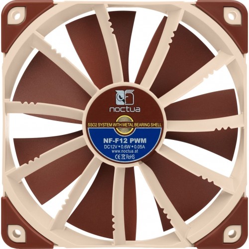 Кулер для корпуса/ Case Cooler Noctua NF-F12 PWM (120x120x25mm, 4-pin PWM, 54.97CFM, 22.4dBA, 1500RPM, Beige/Brown)